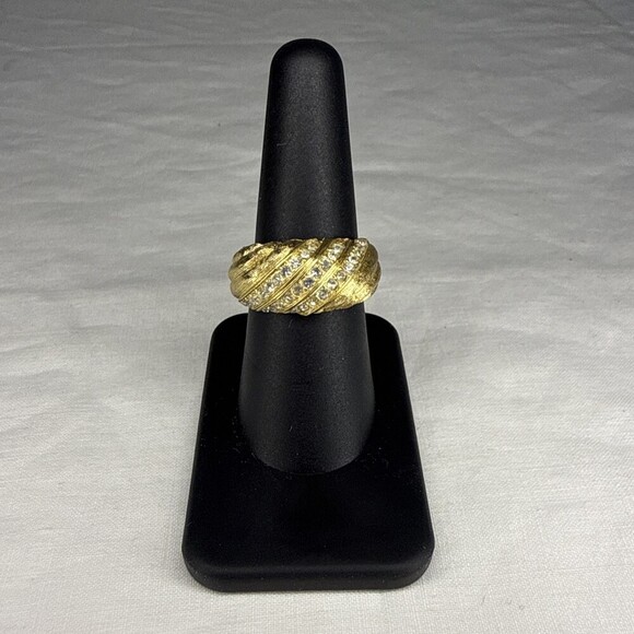 Dior Jewelry - Christian Dior Gold Tone Rhinestone Textured Ring Size 7